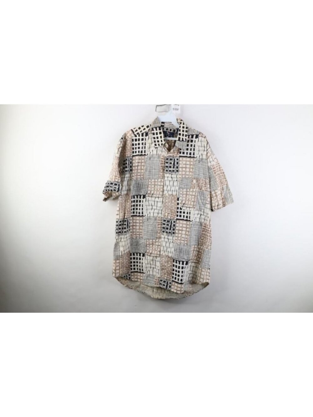 Vtg 90s Streetwear Mens Medium Abstract Art Checkered Short Sleeve Button Shirt